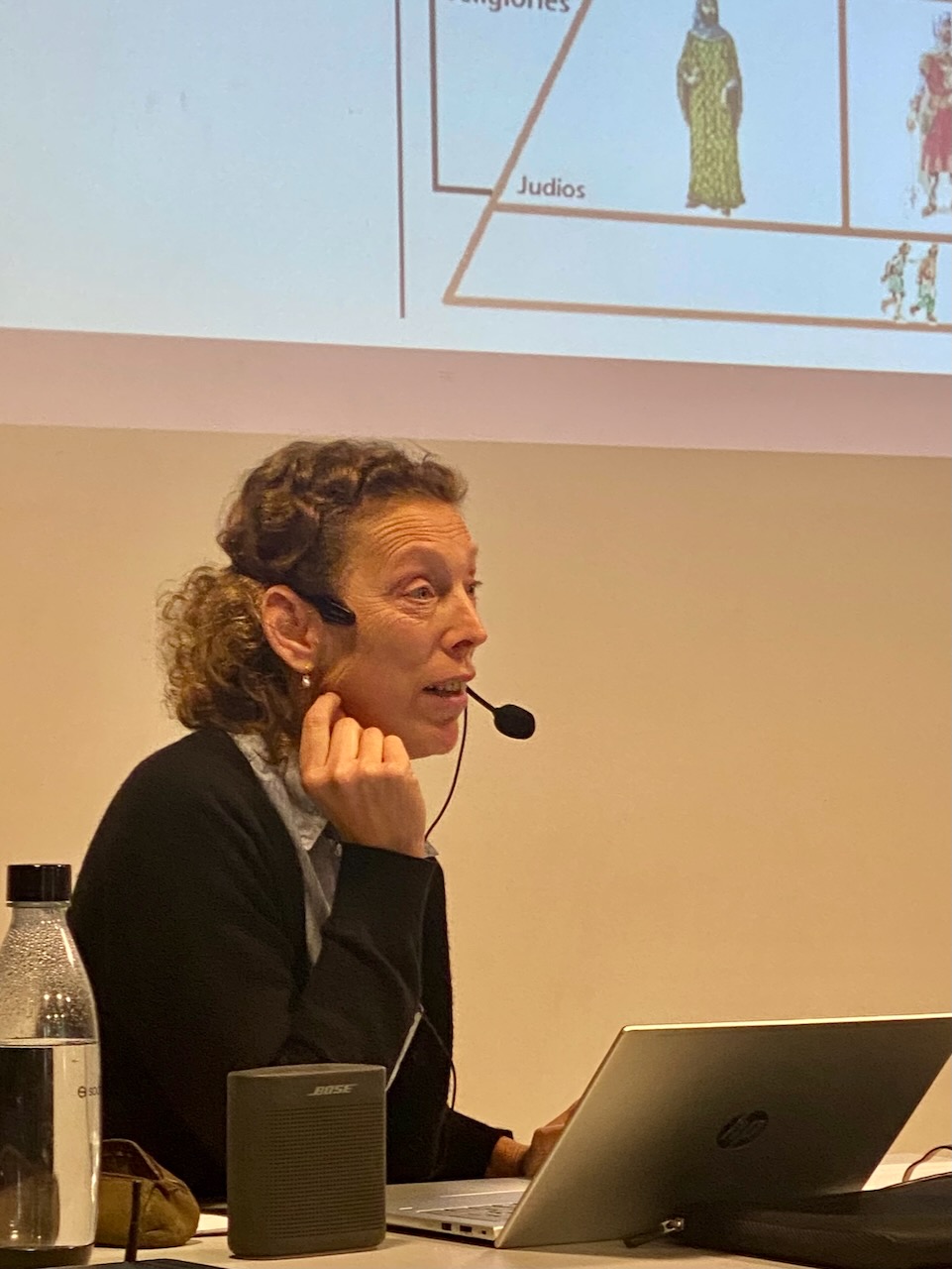 Catherine Joostens in het Veltershof tijdens de lezing - Foto Stefaan Huysentruyt